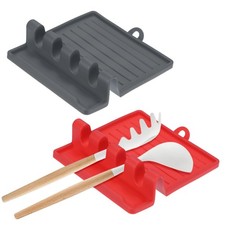 Paquete de 2 reposa utensilios de cocina múltiples de silicona, resistentes al calor [rojo, gris oscuro]