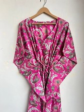 Caftán rosa floral, caftán de algodón indio, ropa de moda para mujer caftán EE. UU.
