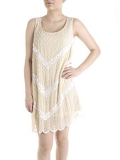 Vestido Yumi vestido de verano YN-014 crema dos capas lentejuelas