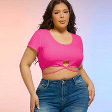 Para Mujer Top Verano Nuevo Moda Corte Corto Tejido Manga Corta Camiseta Cuello en U