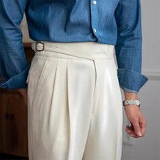 Hombres Cintura Alta Gurkha Estilo Británico Nápoles Pantalones Rectos Informales Retro Pantalones