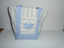 Mini bolso de mano Trader Joe's de lona a rayas nuevo con etiquetas