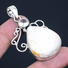 Scolecita, Topacio Blanco Piedras Preciosas 925 Plata Esterlina Joyería Colga...