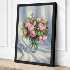 Impresión en lienzo botánico rosa rosas y cortinas arte de pared decoración del hogar listo para colgar