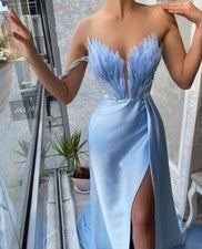 Lo último Para mujeres Moda Pluma Fregona Piso con abertura grande Fiesta Vestido sin mangas