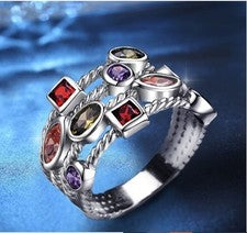Anillo apilable plata, cristales multicolores burbuja confeti nuevo todos los tamaños