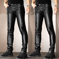 Moda Para Hombres Imitación Cuero Punk Rock Pantalones Calce Ajustado Motocicleta Motociclista Pantalón Pantalón