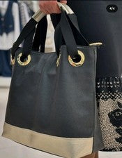 Bolso grande Persaman New York vera pelle de cuero negro y dorado para mujer