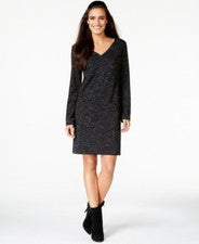 Vestido vaina Studio M para mujer Space Dye manga larga cuello en V negro talla L