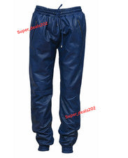Pantalones para correr de cuero de piel de cordero azul para hombre informales elegantes pantalones de moda calce suave