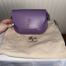 Il Bisonte Parione Mujer Cinturón Bandolera Bolso Cartera Vachetta Cuero Púrpura Lavanda