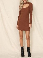 NUEVO Vestido Suéter Para Mujer Marrón Tejido M Mediano Cuello Alto Recorte Moda Nova