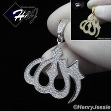 PLATA ESTERLINA 925 ICY BLING CIRCONITA CÚBICA CHAPADO EN ORO/PLATA MUSULMÁN ALLAH COLGANTE*SP212