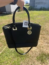 Nuevo bolso de hombro Anne Klein para mujer con cúpula de reclutas negro dorado
