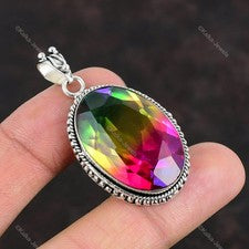 Colgante facetado multi turmalina colgante de plata de ley 925 joyas de piedras preciosas