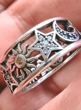 Anillo Sol Luna y Estrellas Plata de Ley 925 Talla 8 + Bolsa de Terciopelo