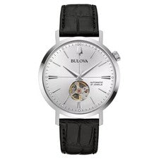 Bulova - Aerojet, Reloj Automático Hombre Acero Inoxidable Cuero Negro 96A315 Nuevo en Caja