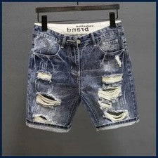 Moda Pantalones Cortos Coreanos De Colección Para Hombre Verano Denim con Agujeros Envejecidos Calce Ajustado