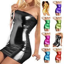 Vestido tubo de charol para mujer Wet Look Bodycon Clubwear en varios colores