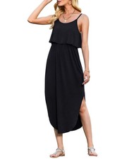 Vestido de verano para mujer ajustable dividido (negro a rayas, pequeño)