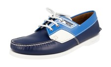BOTAS PRADA YATE VELA ZAPATOS 2EG270 AZUL BLANCO CUERO NUEVO
