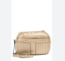 TAHARI On-The-Go Acolchado Cuero Vegano Mujer Mini Bandolera Cámara Bolso en Dorado