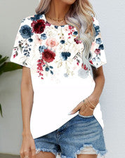 Blusa Camiseta Mujer Multicolor Flores Gráfico Moda Manga Corta Sedoso Suave Tee