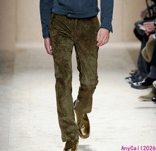 Pantalones de gamuza real para hombre rectos ropa de trabajo largos nuevos pantalones estilo británico vintage