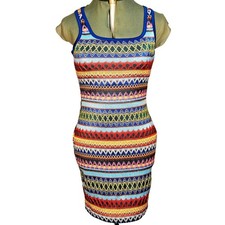 Mujer Y2K Bodycon Boho Geométrico Tribal Multicolor Cuello Cuadrado Halter Vestido Sm