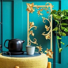 Pegatina de pared floral dorada extraíble material PVC 20x39 cm para decoración del hogar