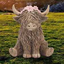 ADORNO DE VACA DE LAS TIERRAS ALTAS DE FLORES PARA SENTARSE DECORACIÓN DEL HOGAR