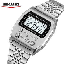 SKMEI Hombre Reloj Rectángulo Hombre Acero Reloj Pulsera Niños Digital Pantalla LED Relojes