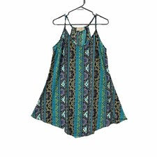 Mini Vestido sin Mangas Sin Comment Tank con Tirantes para Mujer L Columpio Boho Crepé Gráfico Sin Mangas