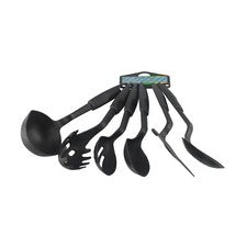 Juego de 6 piezas de utensilios de cocina de silicona antiadherente espátula giratoria negra