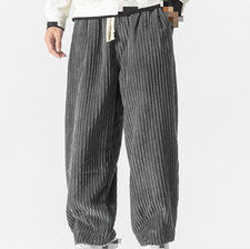Pantalones harén sueltos de pana estilo chino para hombre informales de pierna recta pantalones otoño