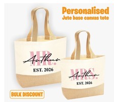 Bolso de Mano Novia Personalizado, Personalizado Mr. & Mrs. Bolso para Pareja, Bolso de Mano de Lona Base de Yute