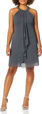 Nuevo con etiquetas Vestido Vaina Para Mujer Talla 6 SLNY SL Moda Joya Cuello - Gris Acero
