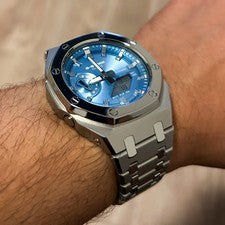 New Custom GShock GA2100 Casioak Stainless Steel Bracelet Gift Blue Silver mod