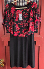 Vestido midi Connected Apparel clásico rojo negro floral talla 4 nuevo con etiquetas