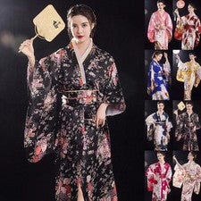 Mujer Kimono Estampado Floral Yukata Novia Ropa de Noche Vestido Disfraz Japonés