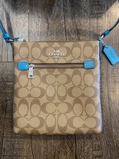 Bolso Bandolera Coach Mujer Signature Lona Mini Rowan Azul Teal Cartera