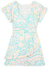 Vestido para mujer - Vestido estampado rosa turquesa - Mini vestido - Pequeño - Algodón