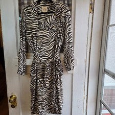 Vestido Chaser Mujer Negro Blanco Estampado Animal Manga Larga Botón Delantero Talla S Nuevo con Etiquetas