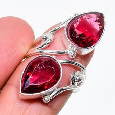 Anillo de plata de ley 925 hecho a mano con piedras preciosas de rubelita rosa de todos los tamaños para regalo