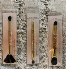 Juego de brochas de maquillaje Believe Beauty de doble extremo 3 piezas base resaltadora delineador de ojos