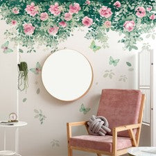 Hágalo usted mismo Rosa Plantas Mariposa Pegatina de Pared PVC Calcomanías Vivero Mural Decoración del Hogar Arte