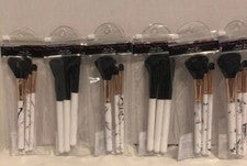 Lote de 6 brochas de maquillaje paquete triple cosmético blanco imitación mármol cerdas negras