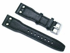 Correa de reloj de cuero grano búfalo estilo remache negro 22 mm de repuesto - Citizen 22