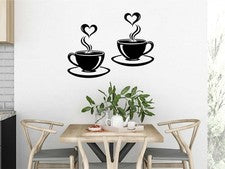 2 calcomanías adhesivas de pared corazón taza de café decoración del hogar vinilo tienda pegatina cocina