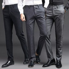 Hombres Pantalones a Cuadros Pantalones Formales Oficina Trajes de Negocios Pierna Recta Ajustados Moda